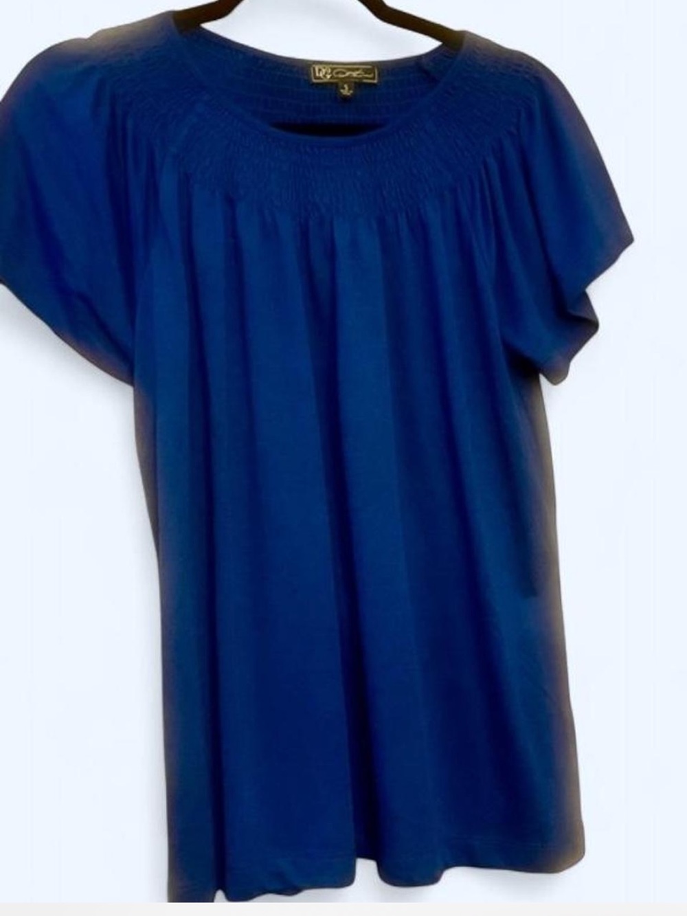 Diane Gilman Women’s Blue Short-Sleeve Smocked Yoke Top